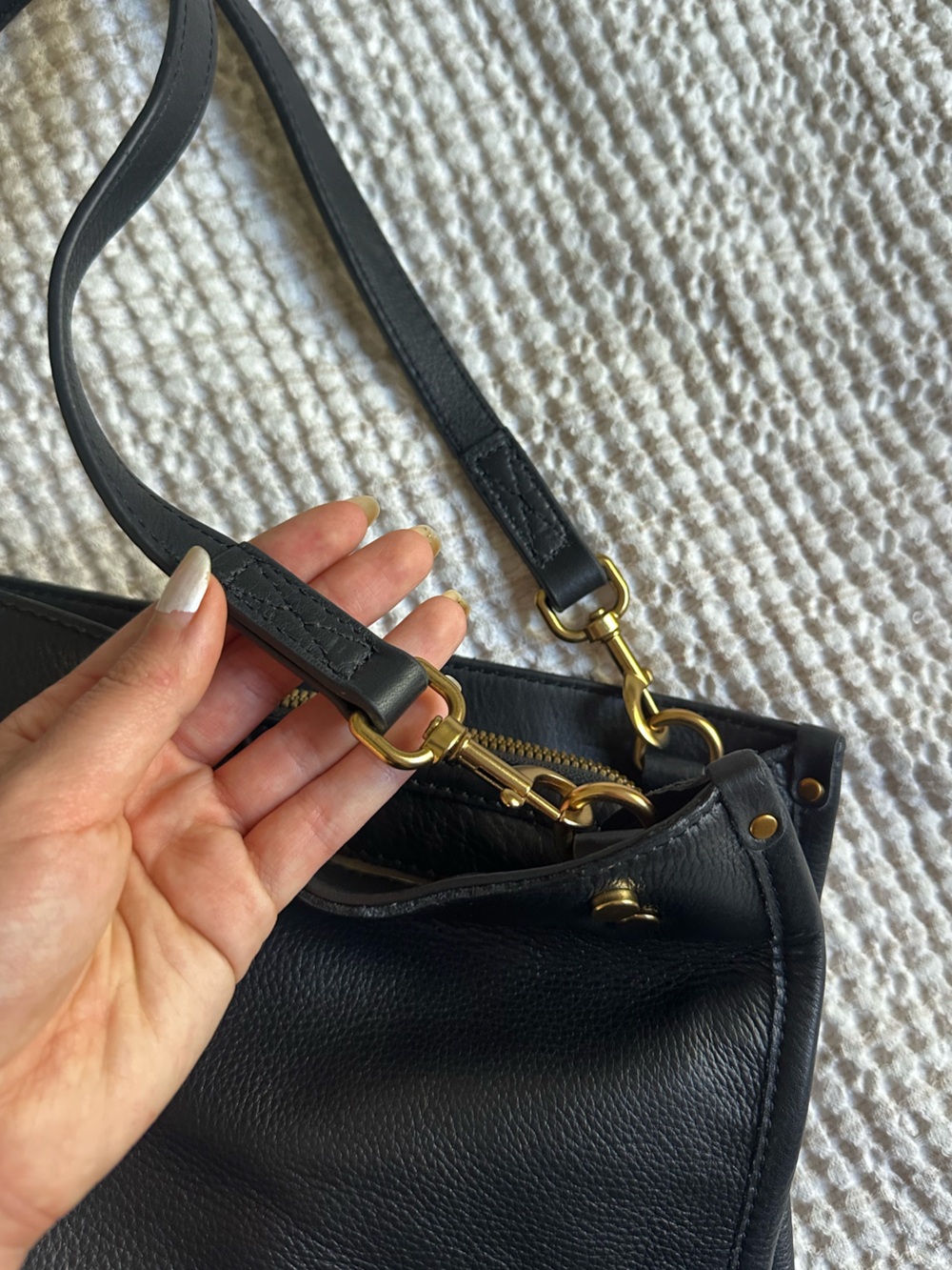 Black Genuine Leather Shoulder Bag with Gold Hardware - Picture 11 of 16
